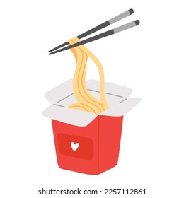 Ilustración vectorial del fideo alimentario asiático de doodle lindo para impresión, diseño, tarjeta de saludo, pegatina, icono