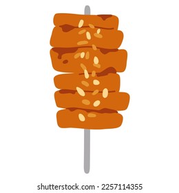 Vector illustration of cute  doodle asian food  tteokkkochi for print ,design, greeting card,sticker,icon