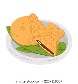 Vector illustration of cute  doodle asian food taiyaki for print ,design, greeting card,sticker,icon