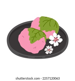 Vector illustration of cute  doodle asian food sakura mochi for print ,design, greeting card,sticker,icon
