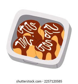 Vector illustration of cute doodle asian food takoyaki box for print ,design, greeting card,sticker,icon