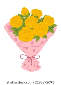 Ilustración vectorial del lindo bouquet de doodle con rosas para sello digital, tarjeta de saludo, pegatina, icono,diseño