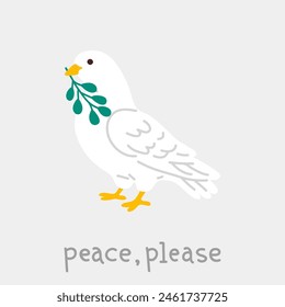 Vector illustration cute doodle dove with olive branch for digital stamp,greeting card,sticker,icon,design