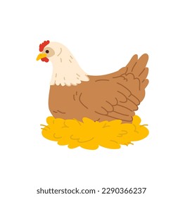 Vector illustration cute doodle hen sitting on nest for digital stamp,greeting card,sticker,icon,Easter design