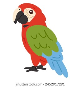 Vektorillustration Süße Doodle Ara Papagei für Digitalstempel, Grußkarte, Aufkleber, Icon, Design