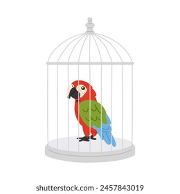 Vector illustration cute doodle macaw parrot in cage for digital stamp,greeting card,sticker,icon, design