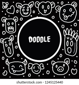 Vector illustration of cute doodle monster black background