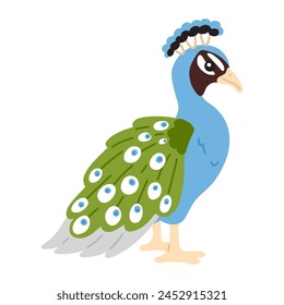 Vector illustration cute doodle peacock for digital stamp,greeting card,sticker,icon,design