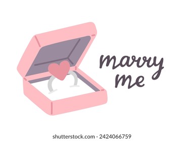 Vector illustration cute doodle ring and marry me text for digital stamp,greeting card,sticker,icon, design