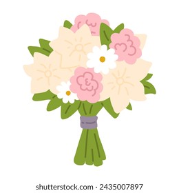 Ilustración vectorial de lindo doodle ramo de boda para sello digital, tarjeta de felicitación, etiqueta engomada, icono, diseño