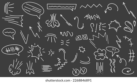 Ilustración vectorial de doodles bonitos, conjunto de doodles lindos dibujados a mano para la decoración. flechas abstractas, líneas y otros elementos de estilo dibujados a mano para el diseño conceptual.