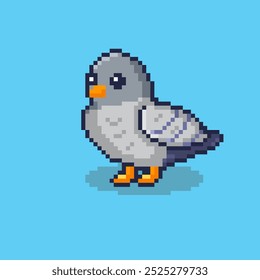 Vector Illustration of cute dove with Pixel Art Design, perfect for game assets themed designs