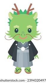 Vector illustration of Cute dragon boy wearing a kimono