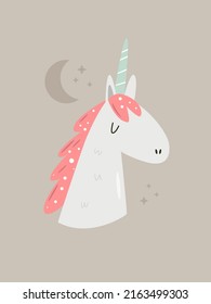 Vector illustration of cute dreaming unicorn. Adorable character design