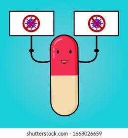 ilustración vectorial de un fármaco lindo para prevenir el virus de la corona.Bueno para el diseño de la pantalla web, plantilla y pantalones.