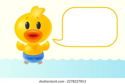 Vector illustration of cute duck in realistic style. Vector icon of kawaii duck with bubble.