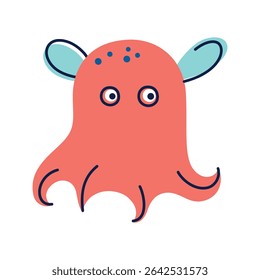 Ilustração vetorial de polvo bonitinho dumbo em crianças rabiscar estilo cartoon. Grimpoteuthis ícone animal. Criatura marinha para desenhos de crianças, temas oceânicos, projetos educacionais, clipart colorido