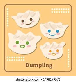 Vector illustration of cute dumpling with smile face. 