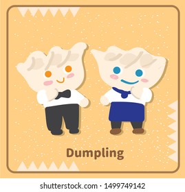 Vector illustration of cute dumpling with smile face wear chef clothes and waiter clothes. 