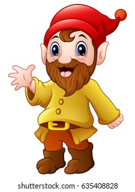Vector illustration of Cute dwarf cartoon waving