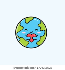 Vector illustration of cute earth hugging love