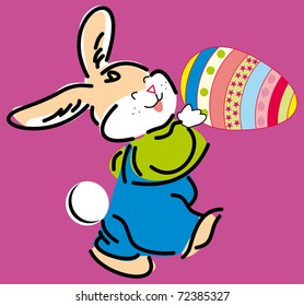 Vector illustration of cute Easter bunny holding egg