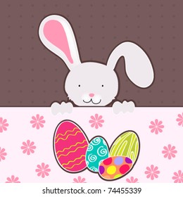 Vector illustration of cute Easter bunny with colorful Easter eggs