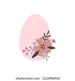 vector illustration of cute Easter egg in boho style with floral decoration, greeting card template for holidays