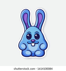 Vector illustration. Cute Easter rabbit egg boy. Ester symbol bunny. Sticker in cartoon style with contour. Decoration for greeting cards, patches, prints for clothes, badges, posters, emblems