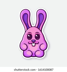 Vector illustration. Cute Easter rabbit egg girl. Ester symbol bunny. Sticker in cartoon style with contour. Decoration for greeting cards, patches, prints for clothes, badges, posters, emblems