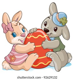 Vector illustration, cute Easter rabbits, cartoon concept, white background.