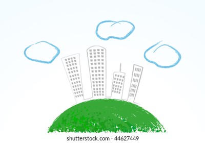 Vector Illustration of cute eco city