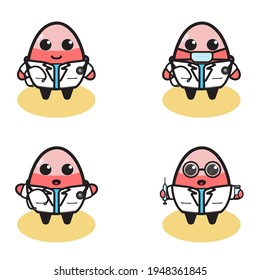 Vector illustration of cute Egg Doctor cartoon set. Egg cartoon set. Good for icon, logo, label, sticker, clipart.