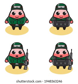Vektorgrafik des süßen Egg Soldier Cartoons Set. Eierkartoon-Set. Gut für Ikone, Logo, Label, Aufkleber, Clipkunst.