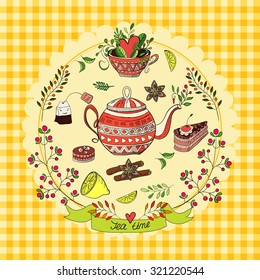 Vector illustration with cute elements for tea party