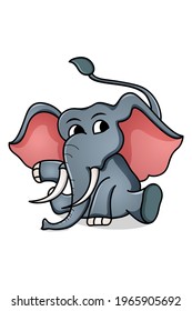 Vector illustration of cute elephant animal with poses and expressions on white background.