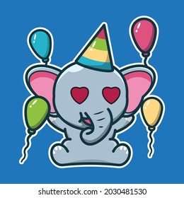 vector illustration of cute elephant birthday celebration
