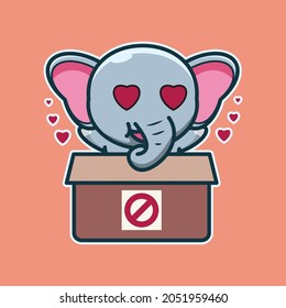 vector illustration of cute elephant in a box