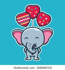 vector illustration of cute elephant carry balloons
