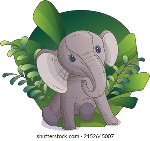 Vector illustration of a cute elephant in cartoon style. Hand-drawn illustration perfect for designing children's books, banners, posters, cards, kids room decoration, baby shower.