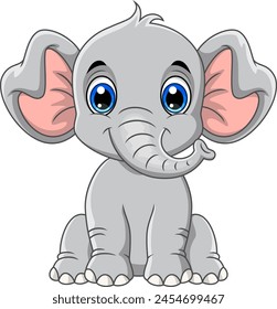 Vector illustration of cute elephant cartoon on white background 