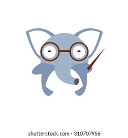 Vector illustration of cute elephant. Vector illustration of cartoon blue elephant. Cute animal elephant teacher. School image teacher elephant with glasses. Funny character baby elephant