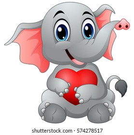 Vector illustration of Cute elephant cartoon hugging a heart