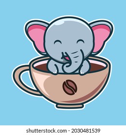 vector illustration of cute elephant in a coffee cup
