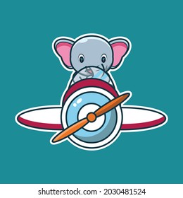 vector illustration of cute elephant driving a plane