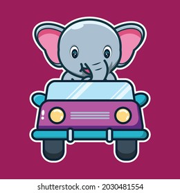 vector illustration of cute elephant driving a car