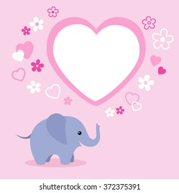 Vector illustration of cute elephant with flowers, heart and text box for Valentine's Day