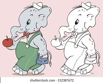 Vector illustration, cute elephant going to school, cartoon concept.