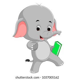 vector illustration of cute elephant holding book