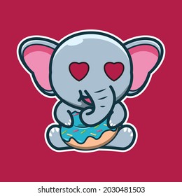  vector illustration of cute elephant holding donuts